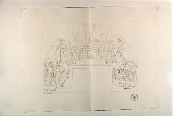 GIUSTIFICAZIONE DI LEONE III (stampa, serie) di Sanzio Raffaello, Morghen Giuseppe, Pagliuolo Francesco (sec. XIX)