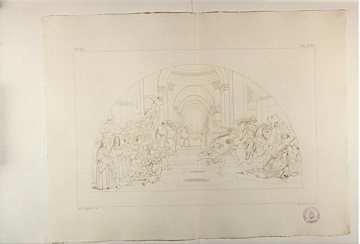 CACCIATA DI ELIODORO DAL TEMPIO (stampa, serie) di Sanzio Raffaello, Consorti Bernardino, Pagliuolo Francesco (sec. XIX)