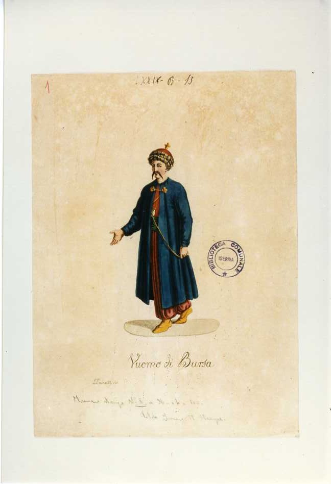 COSTUME DI UOMO DI BURSA (stampa a colori tagliata, serie) di Labruzzi L (prima metà sec. XIX)