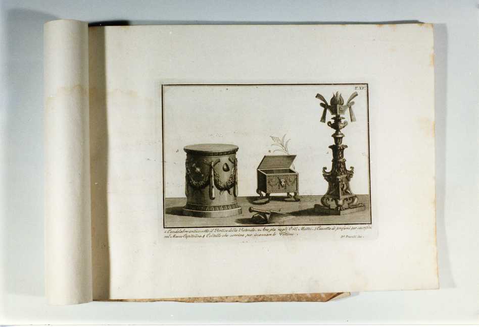 CANDELABRO; ARA; CASSETTA DI PROFUMI; COLTELLO (stampa, serie) di Pronti Domenico (fine/ inizio secc. XVIII/ XIX)