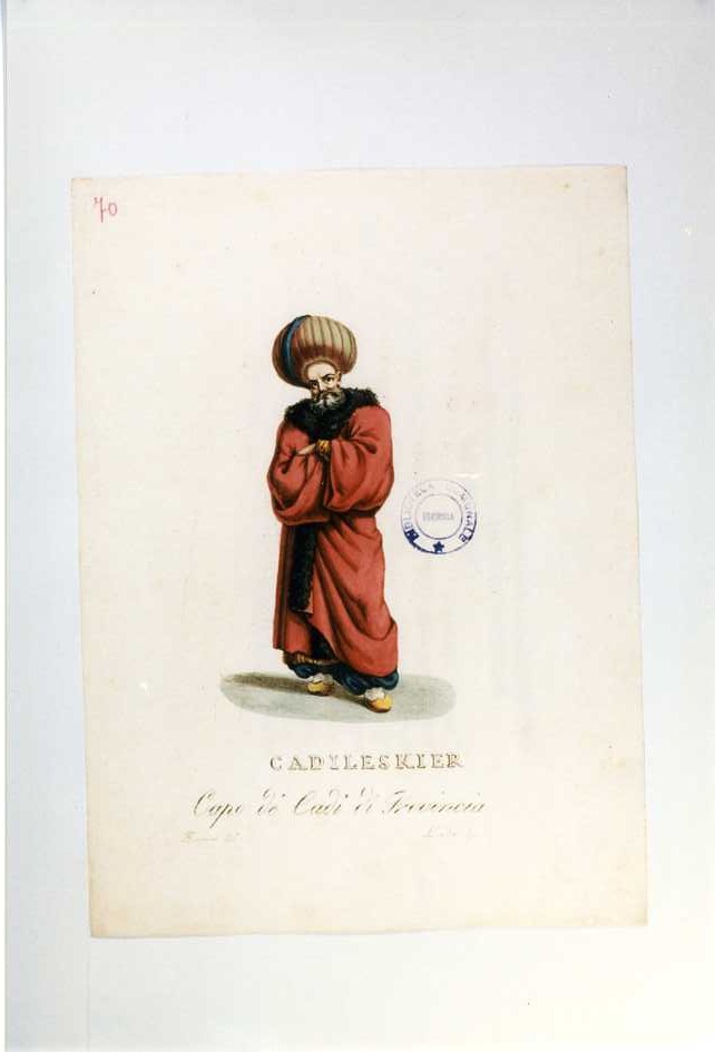 ABITO DEL CAPO DEI CADI' DI PROVINCIA (stampa a colori tagliata, serie) di Ferrari F, Labruzzi L (prima metà sec. XIX)