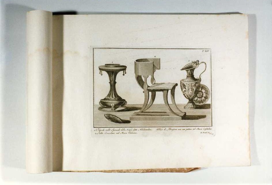 TRIPODE; SELLA CURULE; VASO PER LIBAGIONI (stampa, serie) di Pronti Domenico (fine/ inizio secc. XVIII/ XIX)