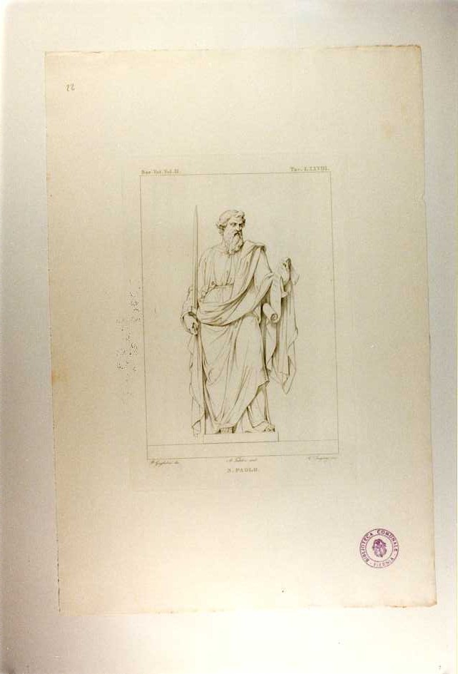 S. PAOLO (STATUA) (stampa, serie) di Tadolini Adamo, Sangiorgi Nicola, Guglielmi Pablo (prima metà sec. XIX)