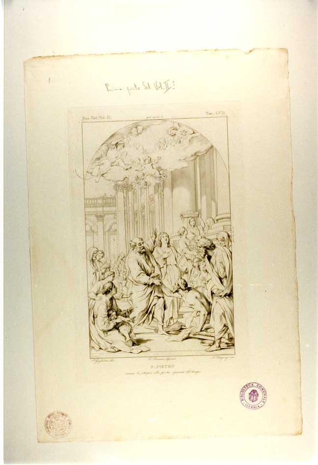 S. PIETRO RISANA UNO STORPIO (stampa, serie) di Mancini Francesco, Sangiorgi Nicola, Guglielmi Pablo (prima metà sec. XIX)