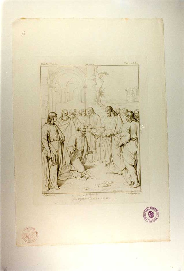 LA CONSEGNA DELLE CHIAVI (stampa, serie) di Muziano Girolamo, Sangiorgi Nicola, Guglielmi Pablo (prima metà sec. XIX)