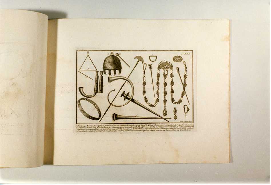 STRUMENTI MUSICALI; COLLANA; ANELLO; PENDENTI; DUE AGHI (stampa, serie) di Pronti Domenico (fine/ inizio secc. XVIII/ XIX)