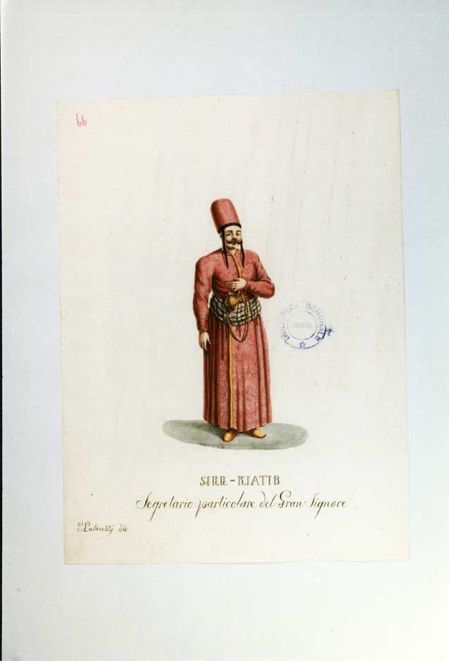 ABITO DEL SEGRETARIO DEL GRAN SIGNORE (stampa a colori tagliata, serie) di Labruzzi L (prima metà sec. XIX)