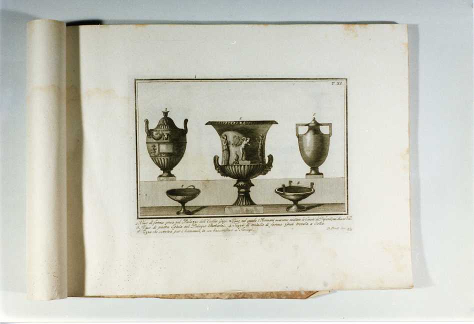 VASO GRECO; VASO EGIZIO; VASO CINERIARIO ROMANO; TAZZE (stampa, serie) di Pronti Domenico (fine/ inizio secc. XVIII/ XIX)