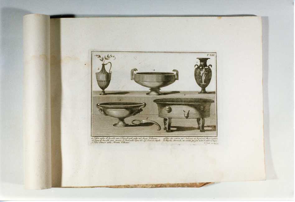 VASI E VASCHE ANTICHI; STRIGILE (stampa, serie) di Pronti Domenico (fine/ inizio secc. XVIII/ XIX)