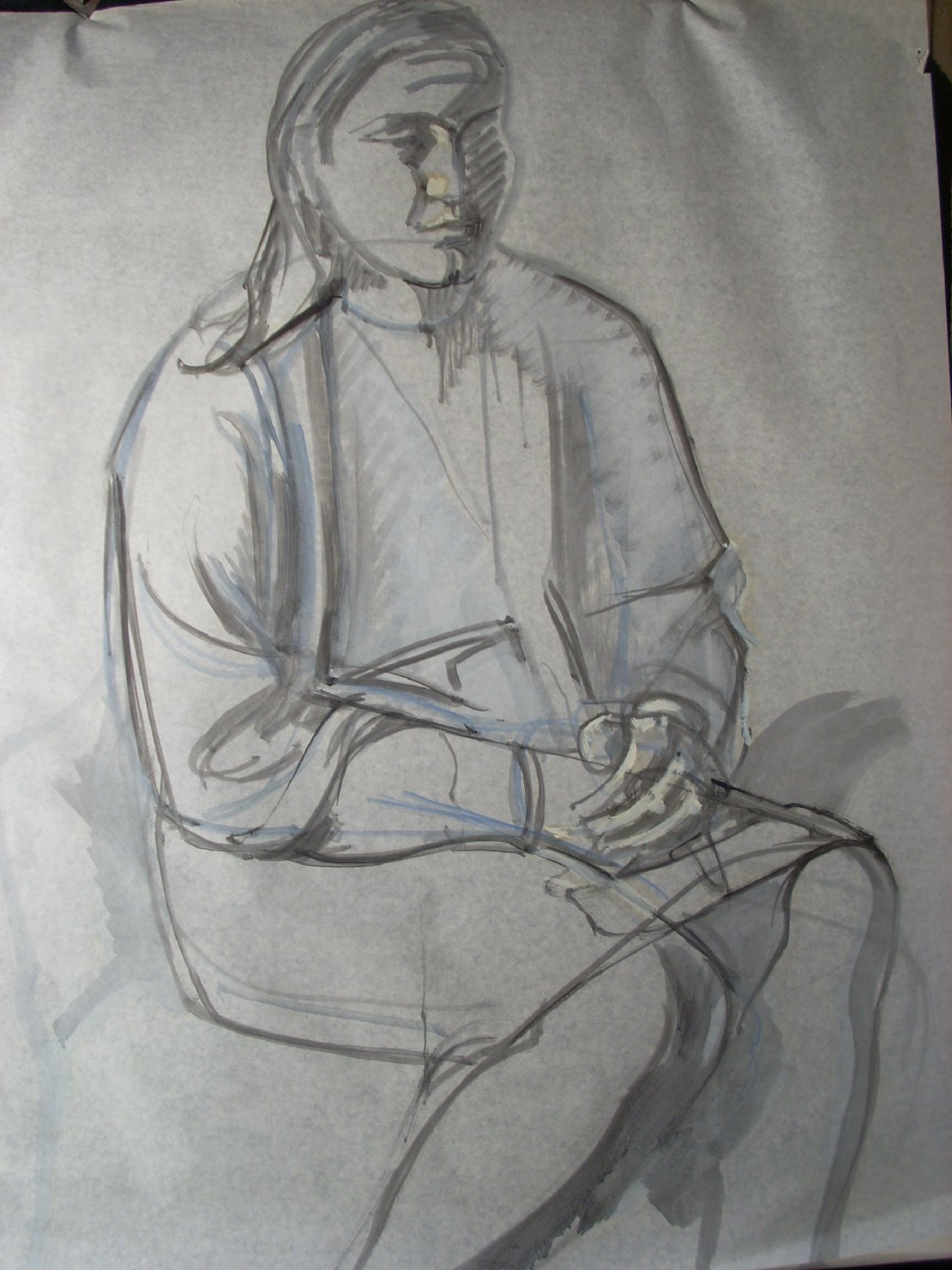 Abbozzo in grigio 7, figura femminile seduta (disegno) di Ciamarra Elena (sec. XX)