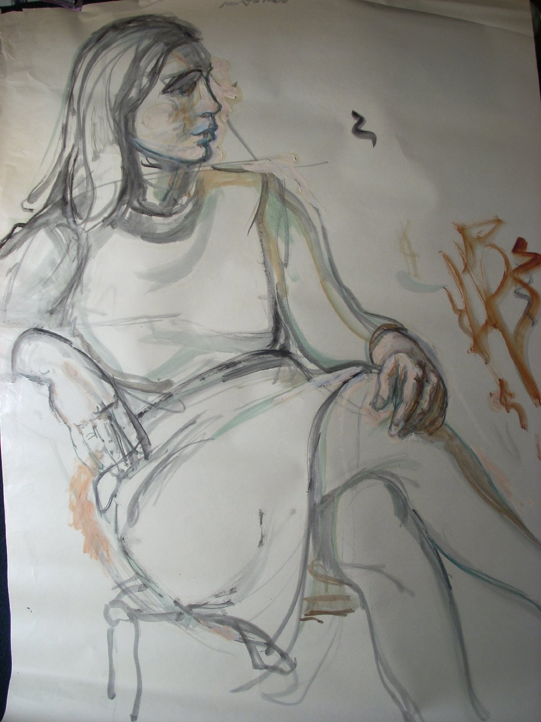 Schizzo in grigio 46, figura femminile seduta (disegno) di Ciamarra Elena (sec. XX)