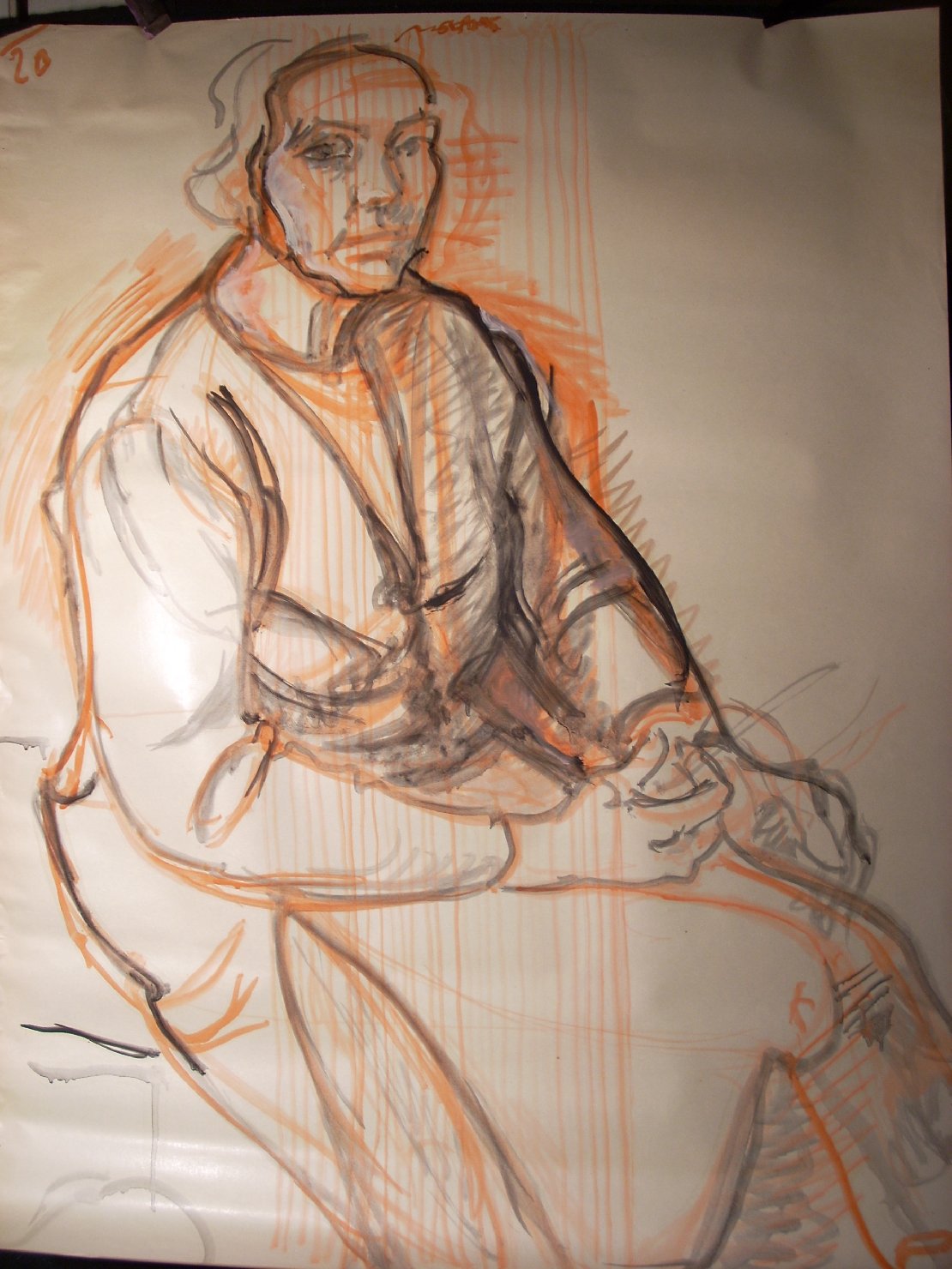 Autoritratto in nero e arancio, figura femminile seduta (disegno) di Ciamarra Elena (sec. XX)
