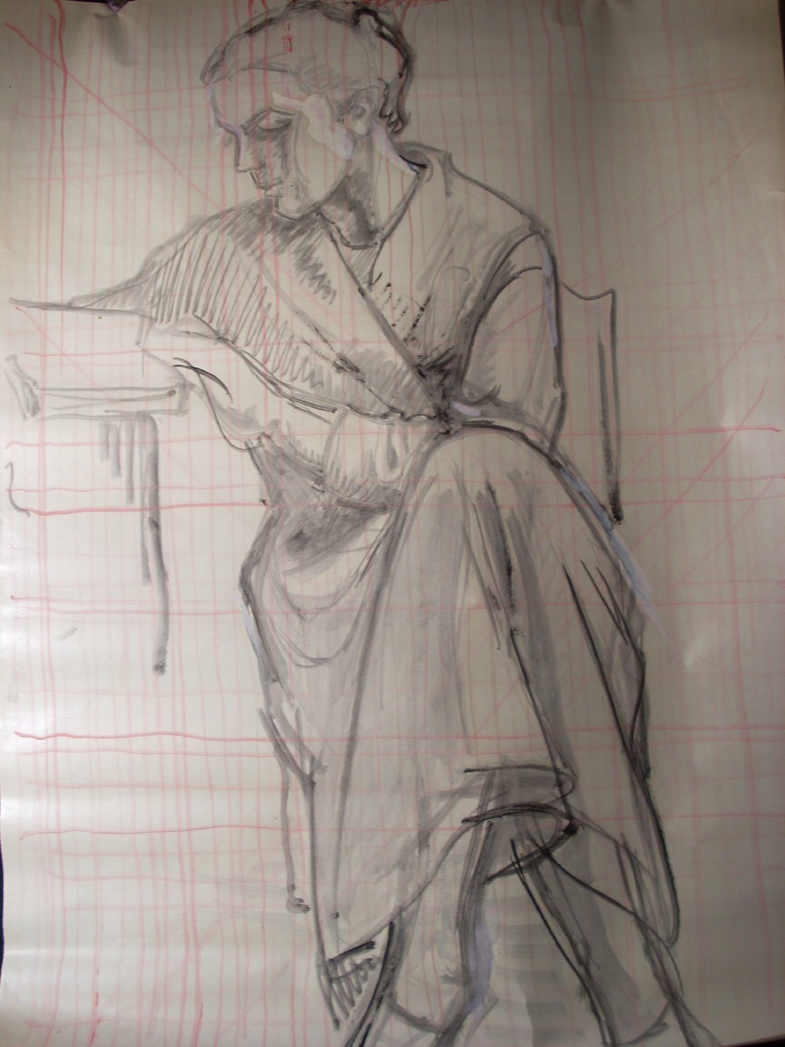 Schizzo in grigio 47, figura femminile seduta (disegno) di Ciamarra Elena (sec. XX)