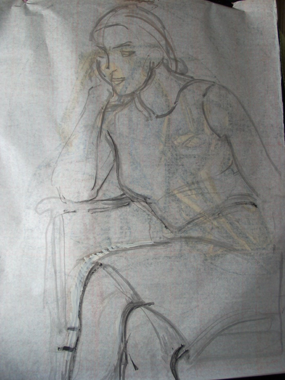 Schizzo in grigio 28, figura femminile seduta (disegno) di Ciamarra Elena (sec. XX)