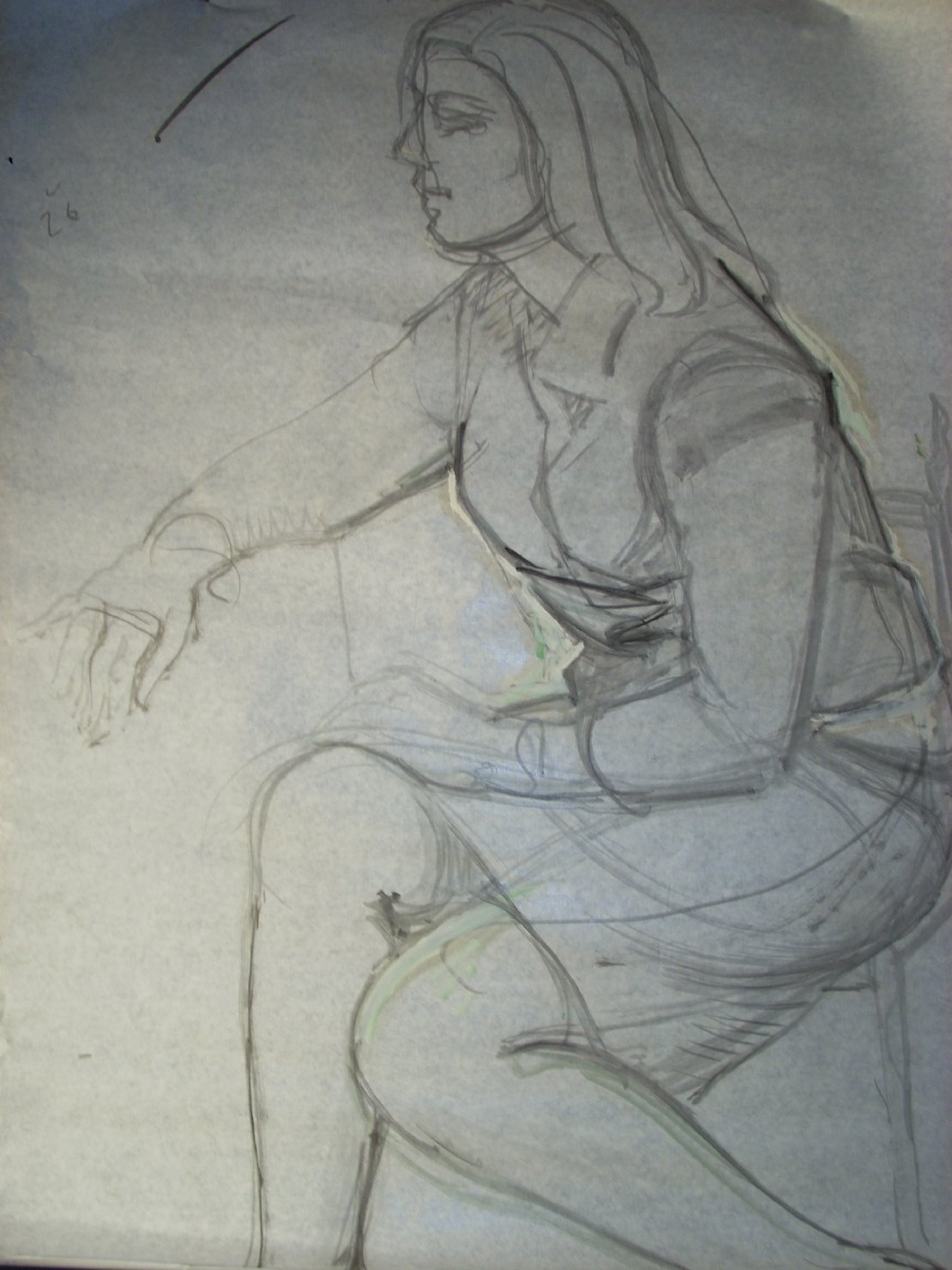 Schizzo in grigio 10, figura femminile seduta (disegno) di Ciamarra Elena (sec. XX)