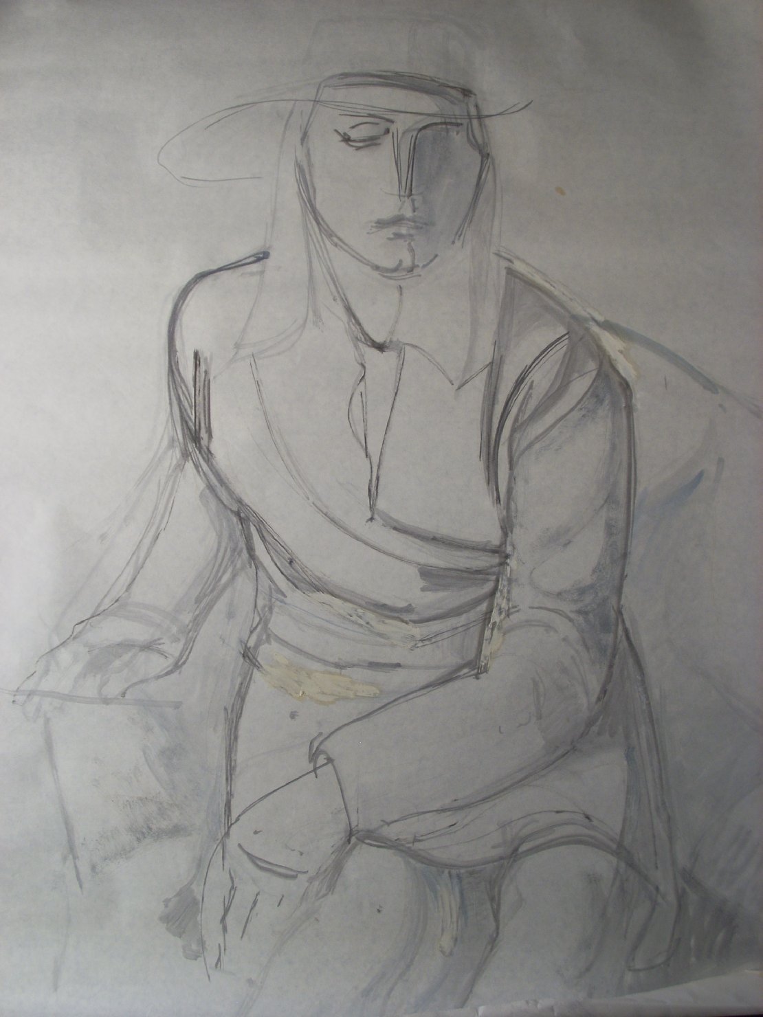 Abbozzo in grigio 4, figura femminile seduta (disegno) di Ciamarra Elena (sec. XX)