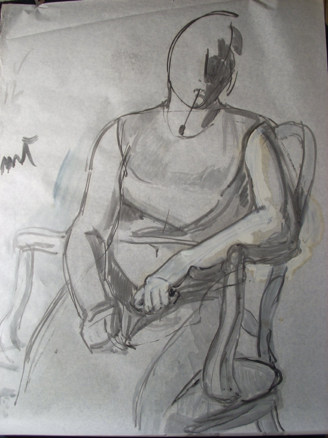 Abbozzo in grigio 3, figura femminile seduta (disegno) di Ciamarra Elena (sec. XX)