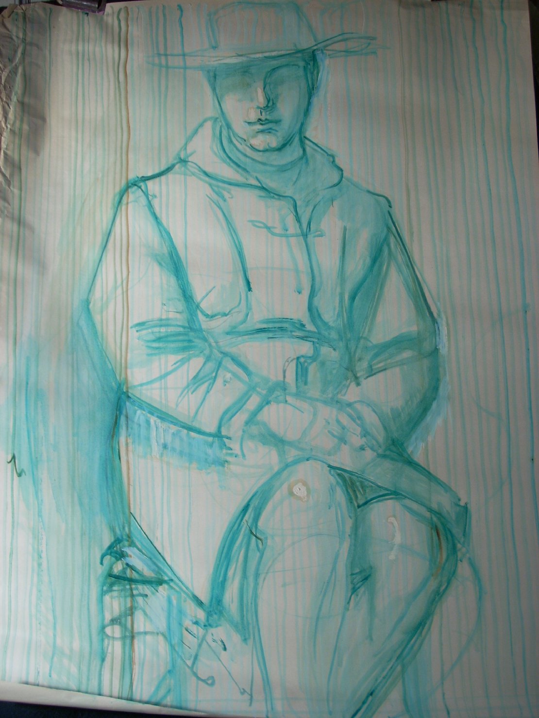 Schizzo in verde 5, figura femminile seduta (disegno) di Ciamarra Elena (sec. XX)