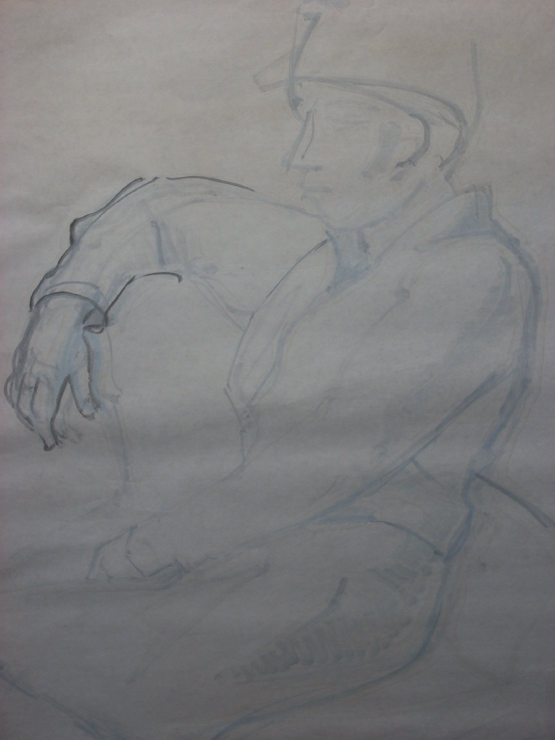 Leggero abbozzo di ragazzo, figura maschile seduta (disegno) di Ciamarra Elena (sec. XX)