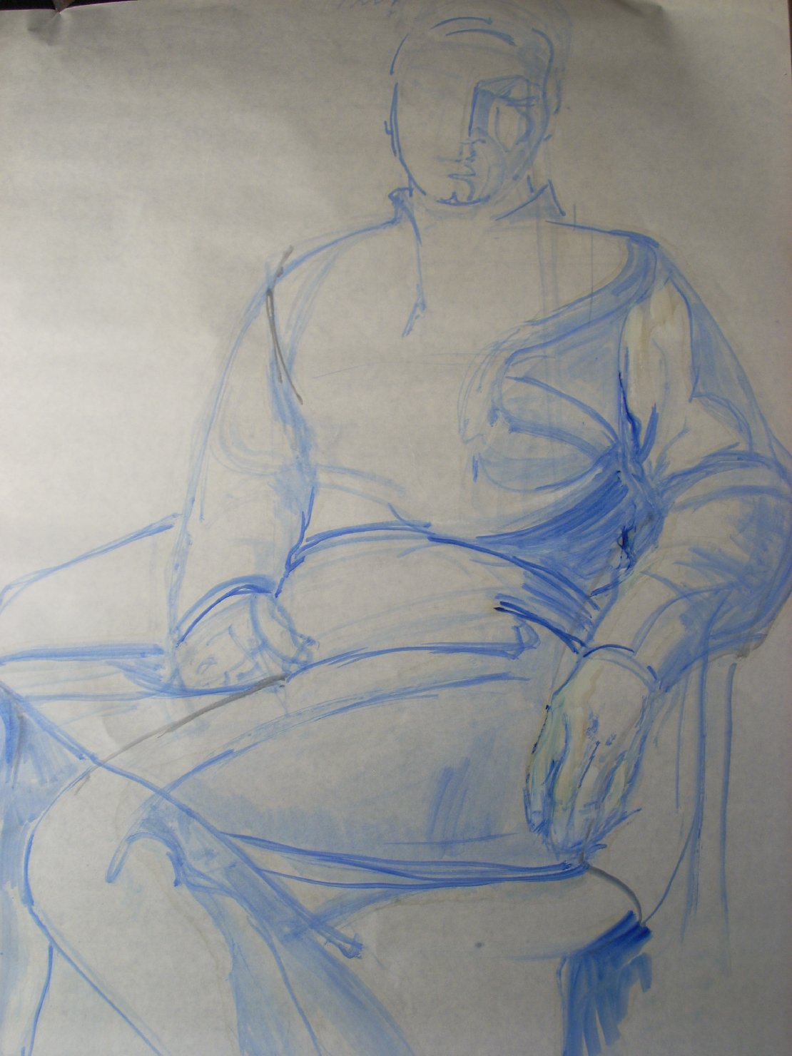 Schizzo in blu, figura femminile seduta (disegno) di Ciamarra Elena (sec. XX)