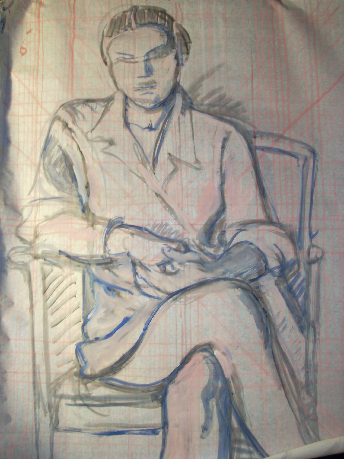 Schizzo in rosa e nero 4, figura femminile seduta (disegno) di Ciamarra Elena (sec. XX)