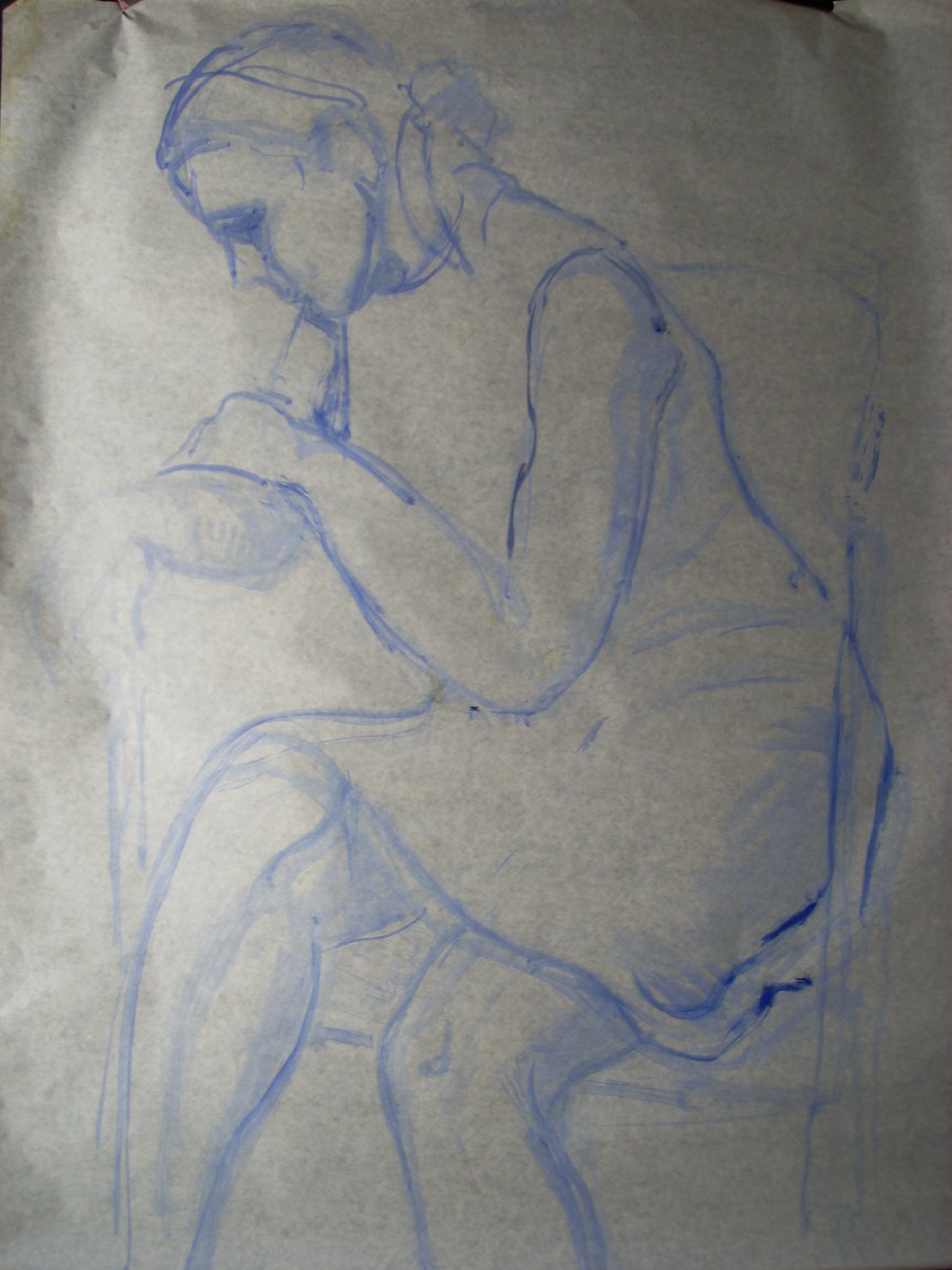 Schizzo in blu 27, figura femminile seduta (disegno) di Ciamarra Elena (sec. XX)