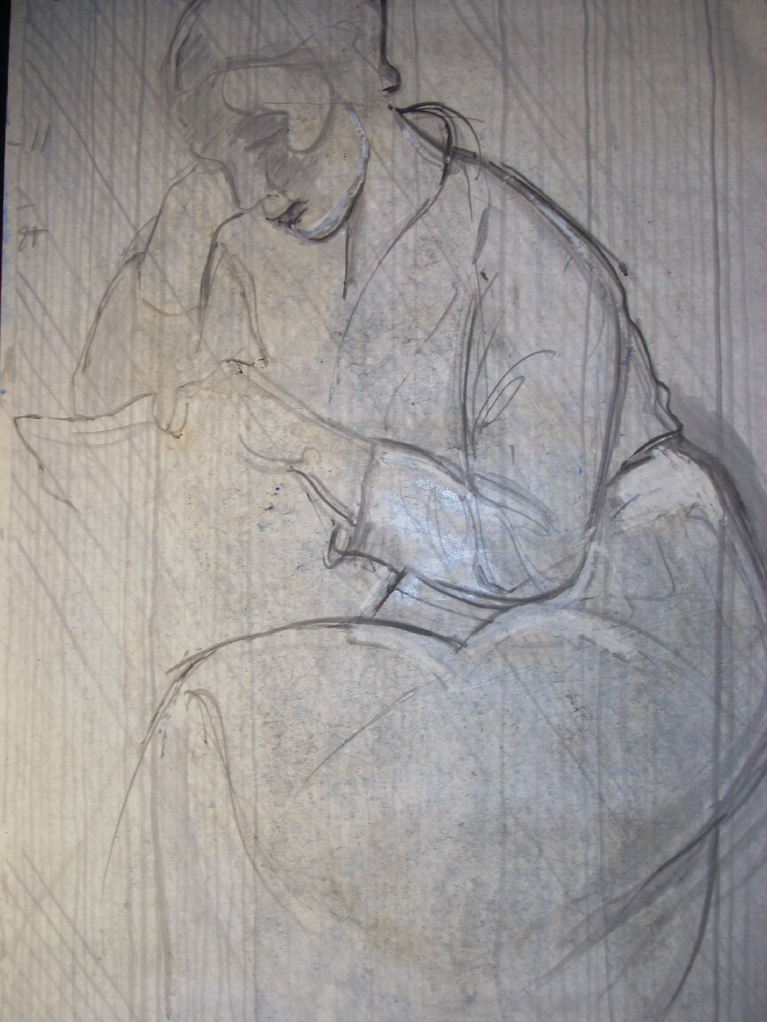 Schizzo in grigio 12, figura femminile seduta (disegno) di Ciamarra Elena (sec. XX)