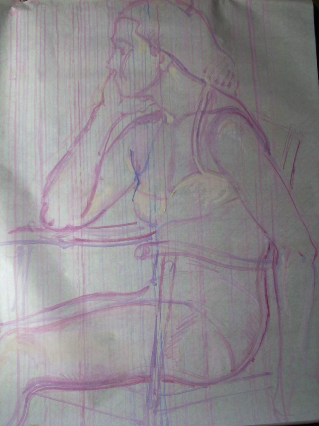 Schizzo in rosa 2, figura femminile seduta (disegno) di Ciamarra Elena (sec. XX)