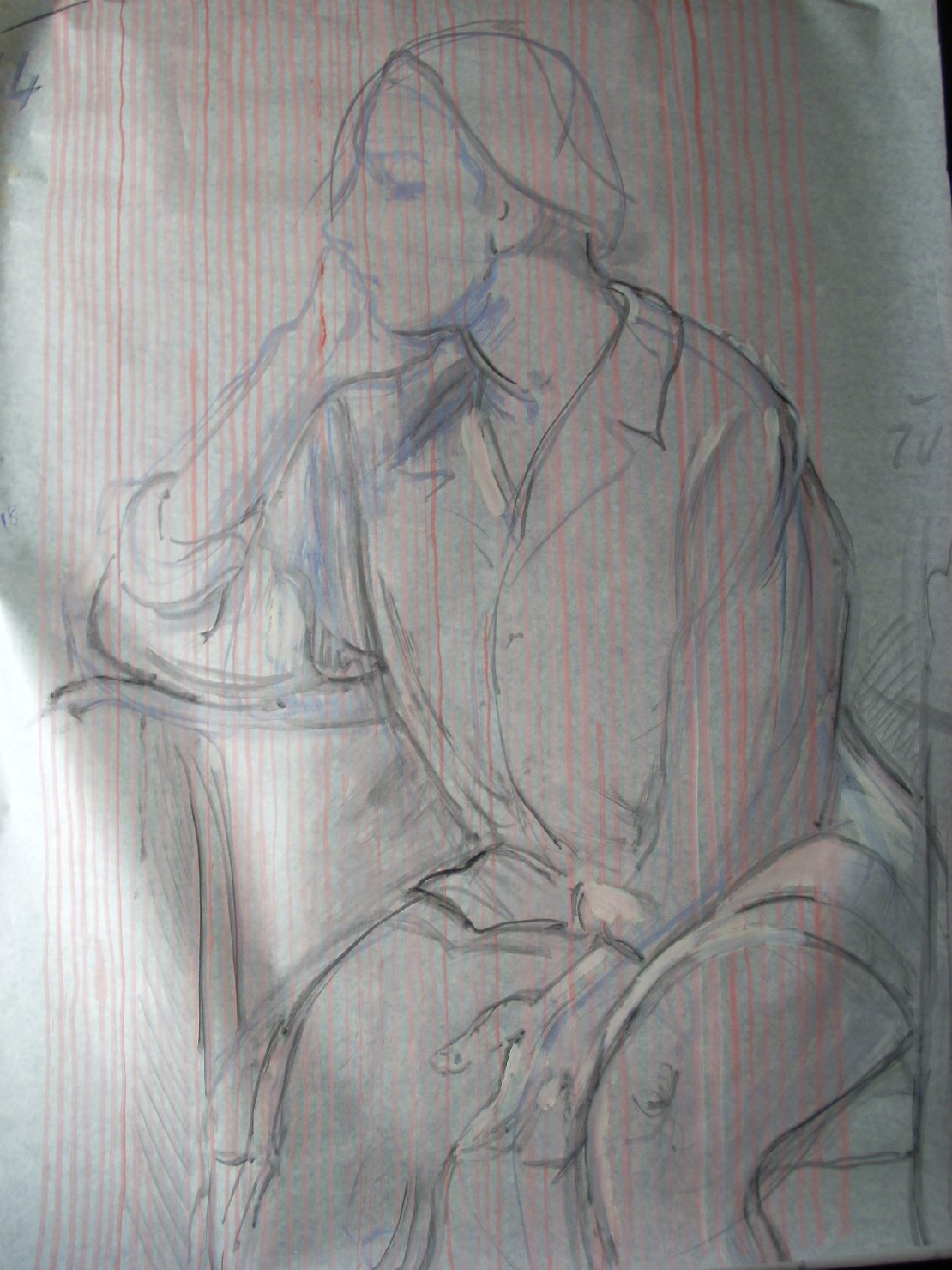 Schizzo in grigio 29, figura femminile seduta (disegno) di Ciamarra Elena (sec. XX)