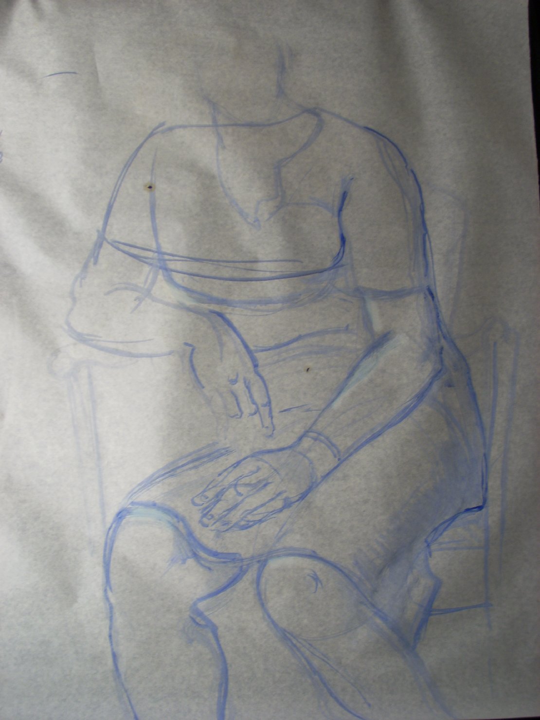 Schizzo in blu 28, figura femminile seduta (disegno) di Ciamarra Elena (sec. XX)