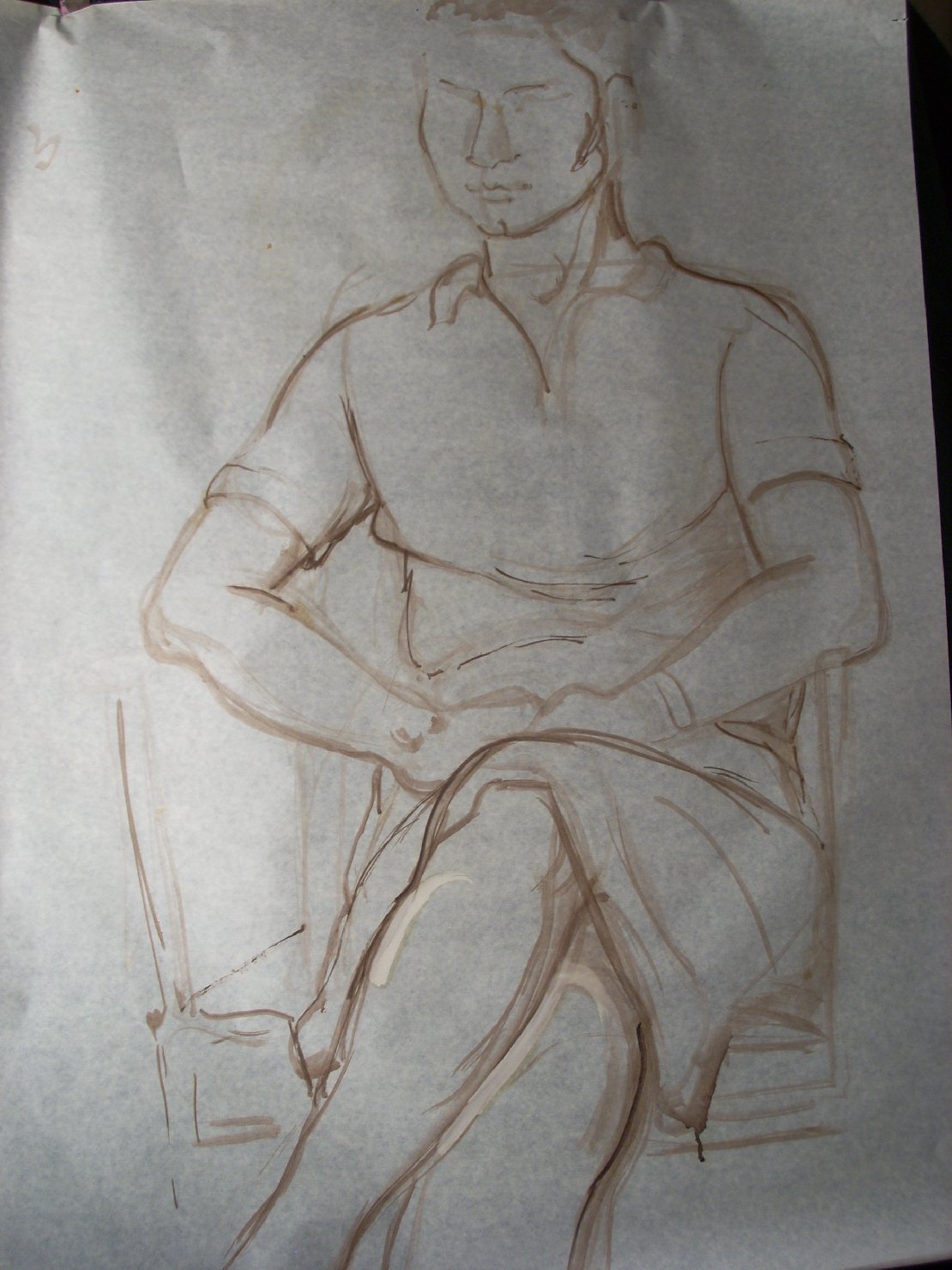 Schizzo in marrone 3, figura femminile seduta (disegno) di Ciamarra Elena (sec. XX)