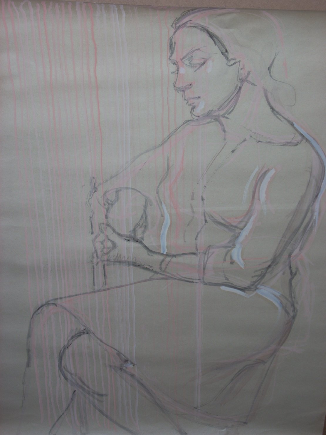 Profilo di Minna in rosa e nero, figura femminile seduta (disegno) di Ciamarra Elena (sec. XX)