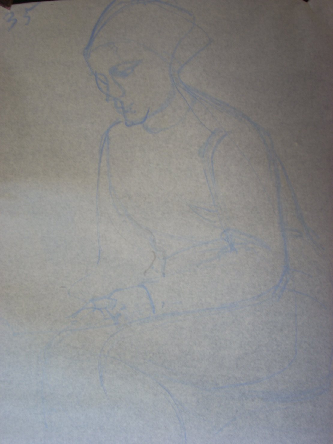 Grande schizzo di donna chinata su libro, figura femminile seduta (disegno) di Ciamarra Elena (sec. XX)