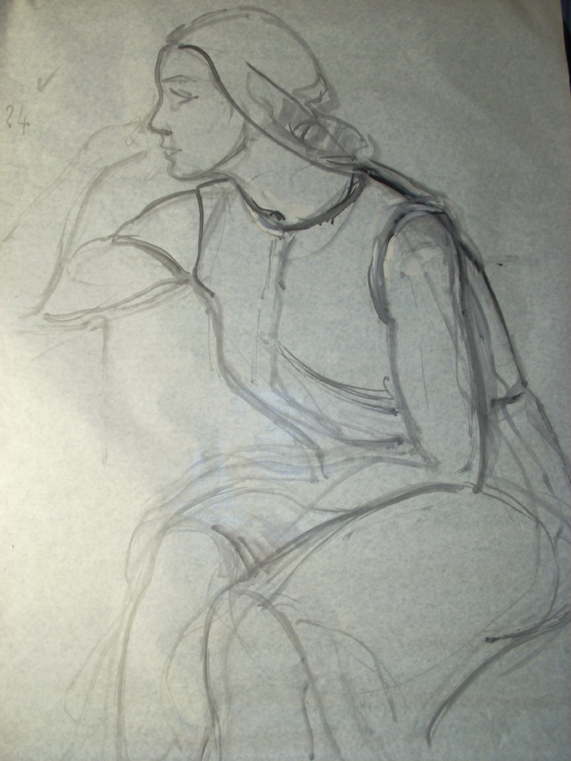 Schizzo in grigio 20, figura femminile seduta (disegno) di Ciamarra Elena (sec. XX)