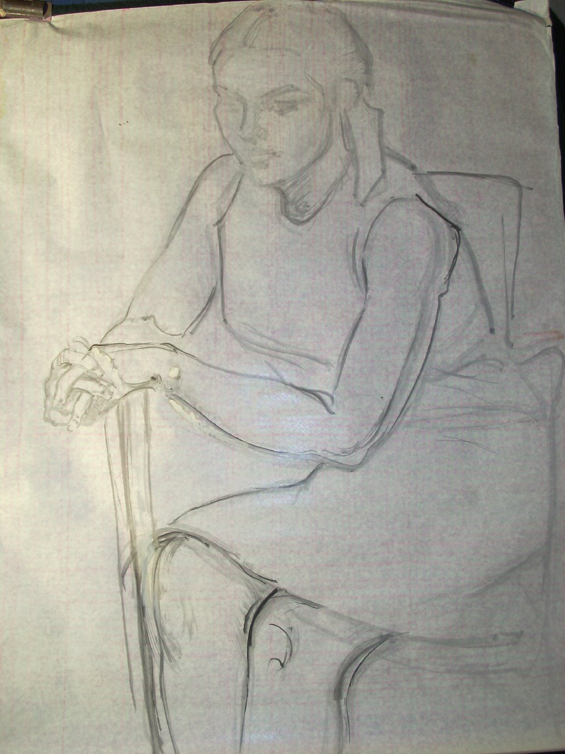 Schizzo in grigio 31, figura femminile seduta (disegno) di Ciamarra Elena (sec. XX)