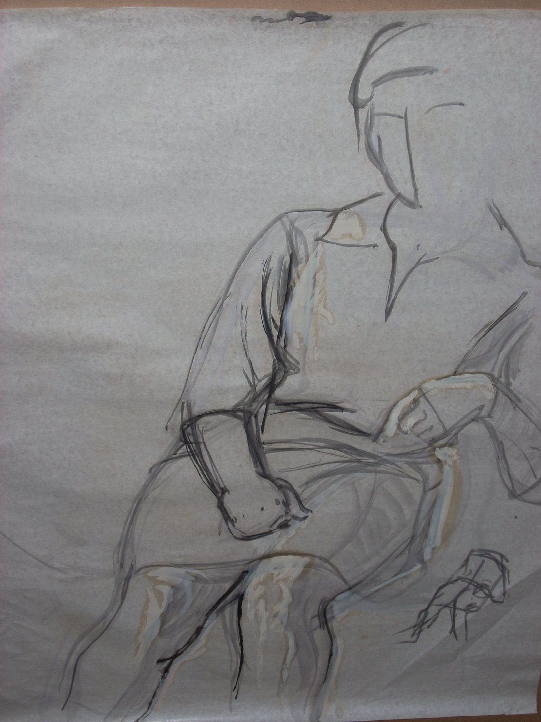 Schizzo di donna in camicia sul fianco con bozzetto, figura femminile seduta (disegno) di Ciamarra Elena (sec. XX)