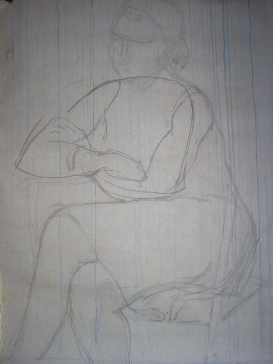 Schizzo di ragazza con chignon, figura femminile seduta (disegno) di Ciamarra Elena (sec. XX)