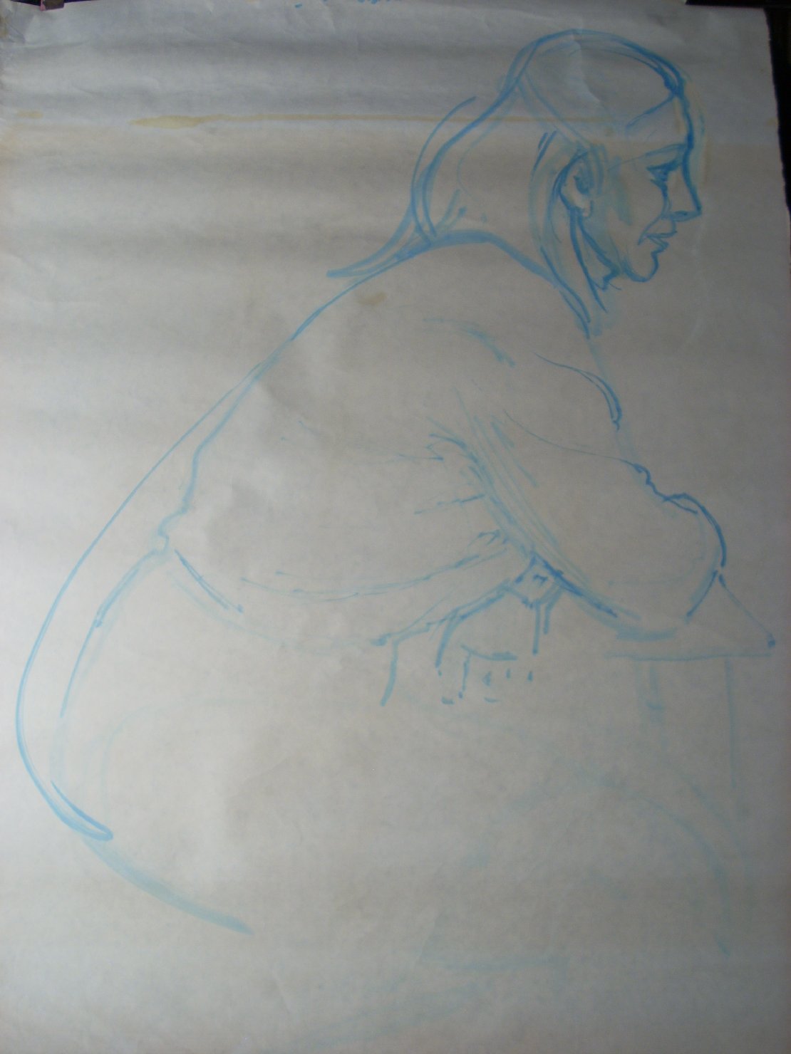 Schizzo in blu 16, figura femminile seduta (disegno) di Ciamarra Elena (sec. XX)