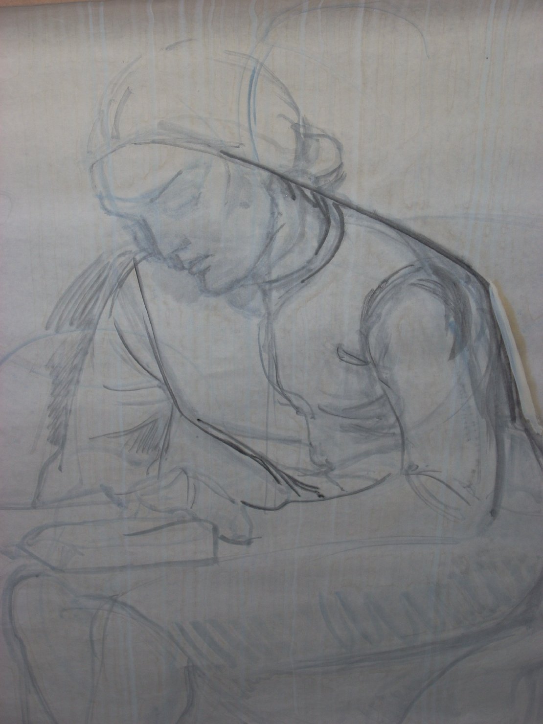 Profilo di Minna che legge, figura femminile seduta (disegno) di Ciamarra Elena (sec. XX)