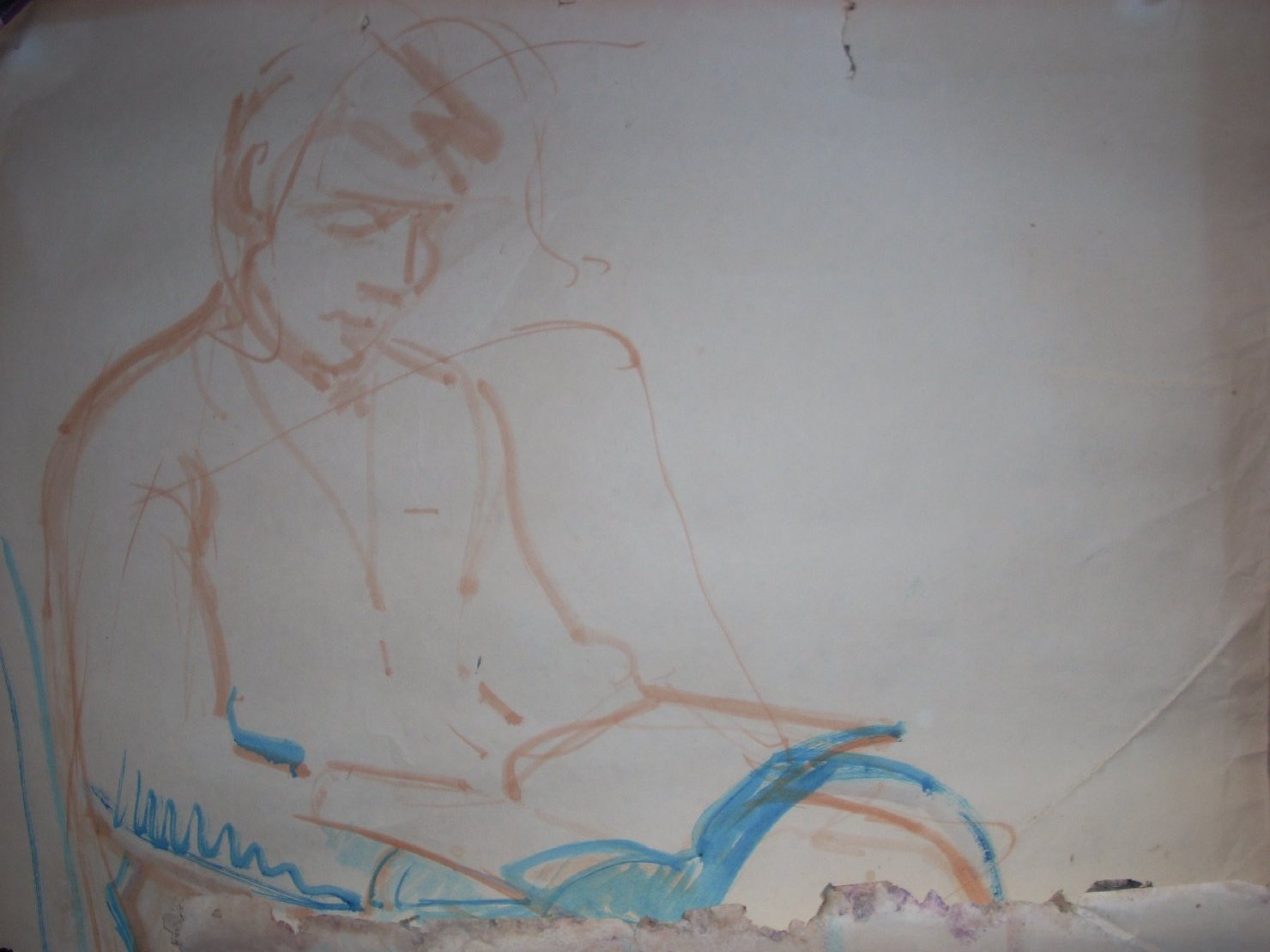 Schizzo di uomo in grigio e blu tagliato, figura maschile (disegno) di Ciamarra Elena (sec. XX)