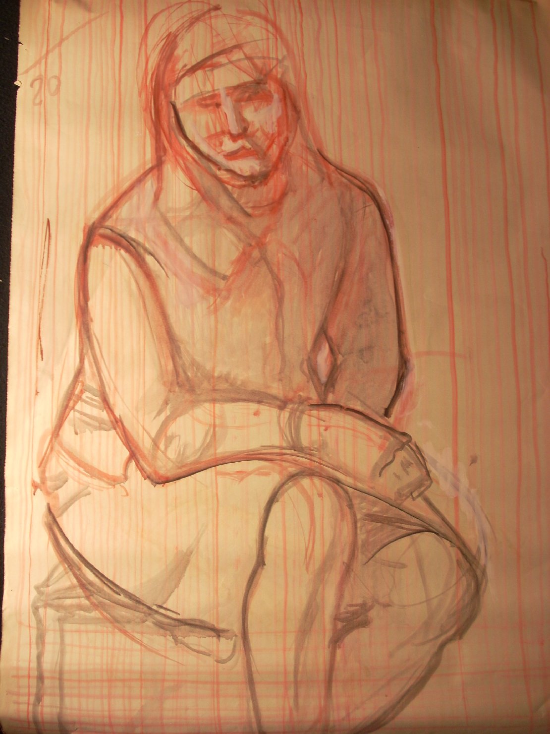 Schizzo in rosa e nero 2, figura femminile seduta (disegno) di Ciamarra Elena (sec. XX)