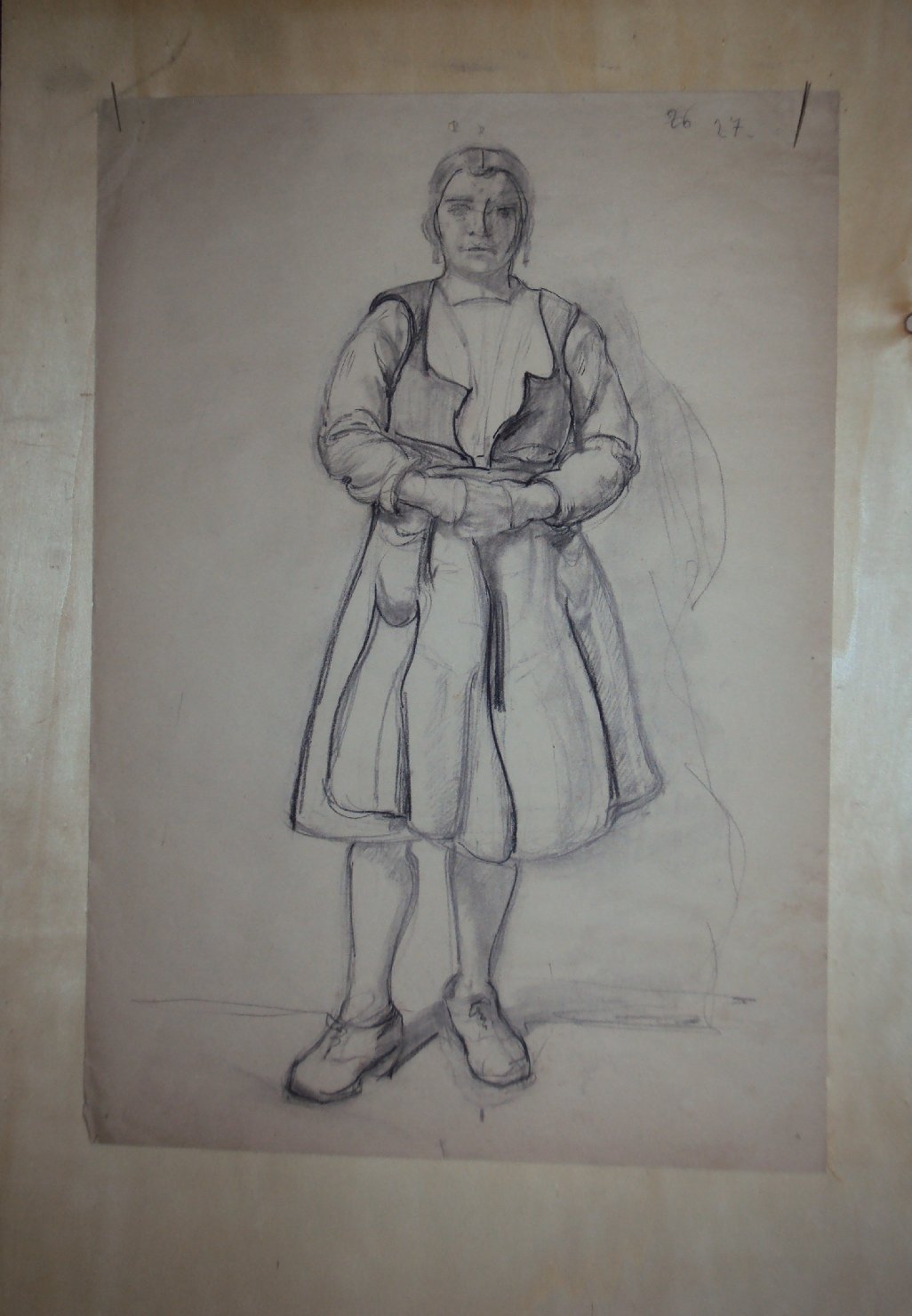 Contadina in piedi, figura femminile (disegno) di Ciamarra Elena (sec. XX)