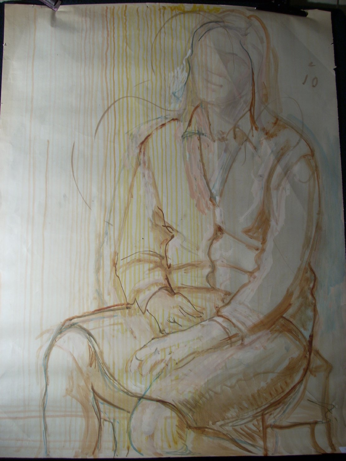 Schizzo in marrone 3, figura femminile seduta (disegno) di Ciamarra Elena (sec. XX)