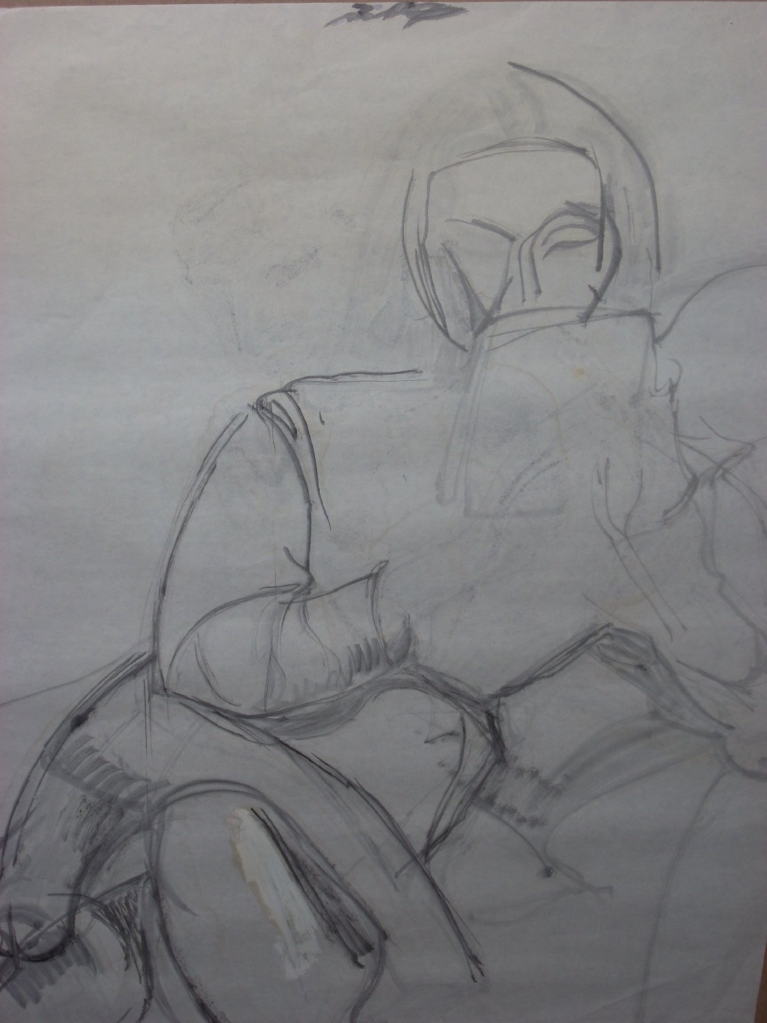 Lettrice stesa su fianco in nero, figura femminile seduta (disegno) di Ciamarra Elena (sec. XX)