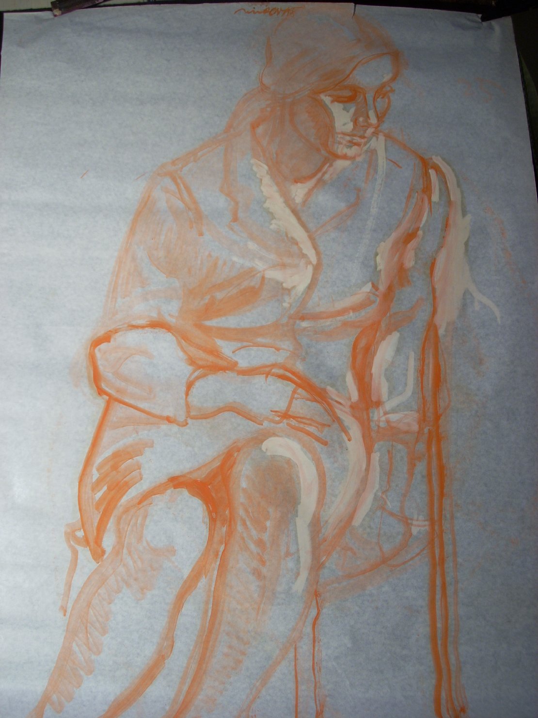 Schizzo in arancio 2, figura femminile seduta (disegno) di Ciamarra Elena (sec. XX)