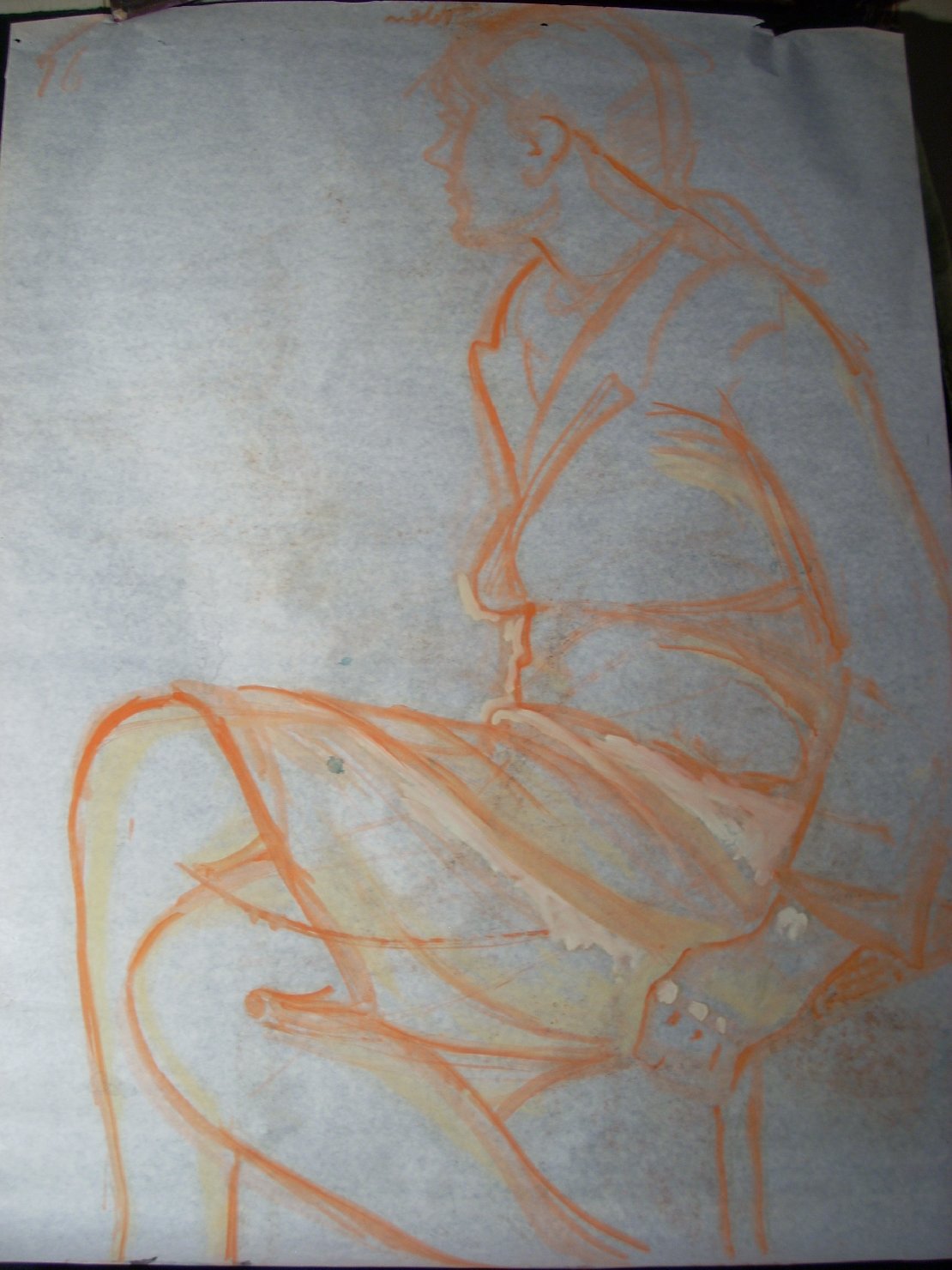 Schizzo in arancio 3, figura femminile seduta (disegno) di Ciamarra Elena (sec. XX)