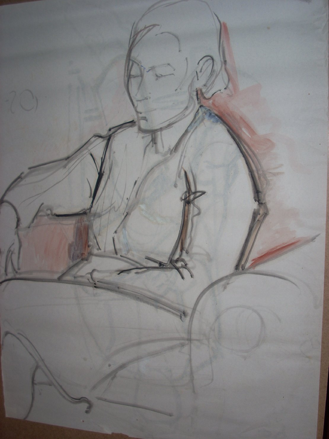 Donna con capelli corti su poltrona, figura femminile seduta (disegno) di Ciamarra Elena (sec. XX)