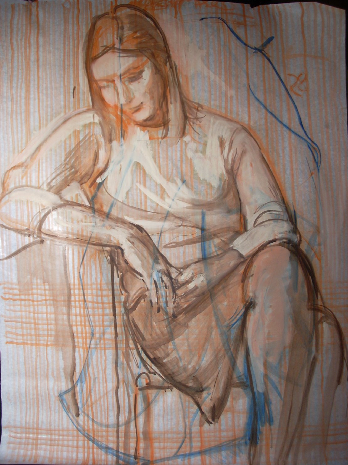 Schizzo in marrone e arancio, figura femminile seduta (disegno) di Ciamarra Elena (sec. XX)