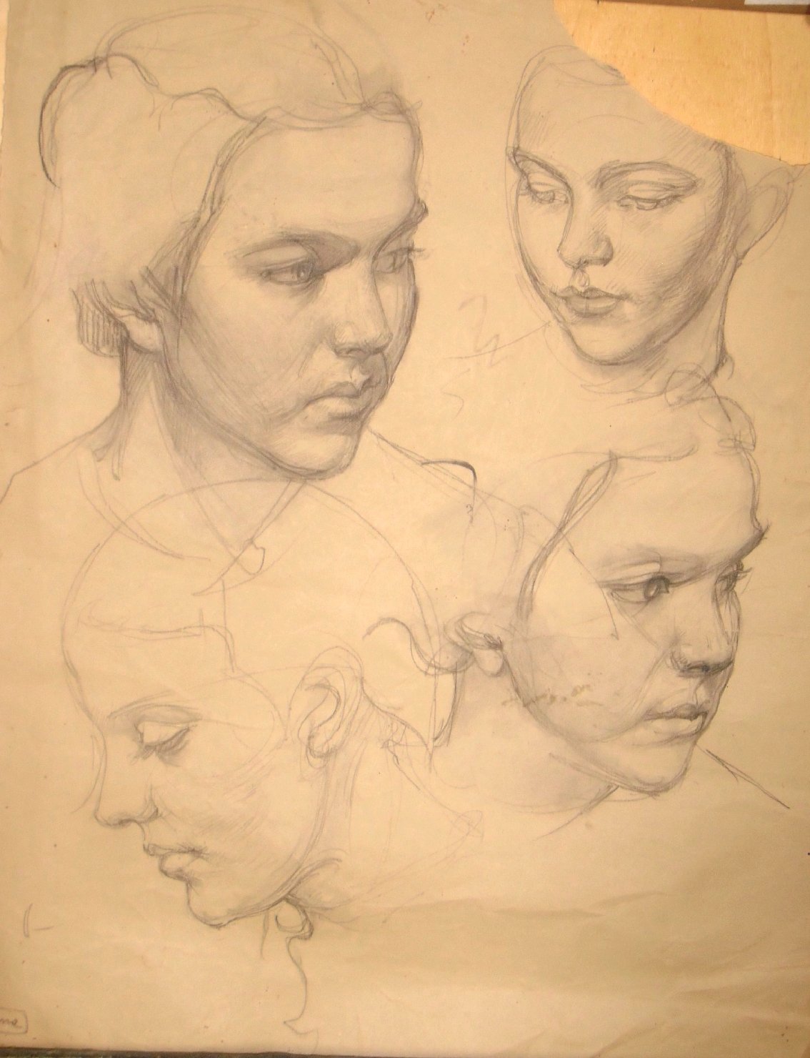 Studi Minna tre quarti (4), bambina (disegno) di Ciamarra Elena (sec. XX)