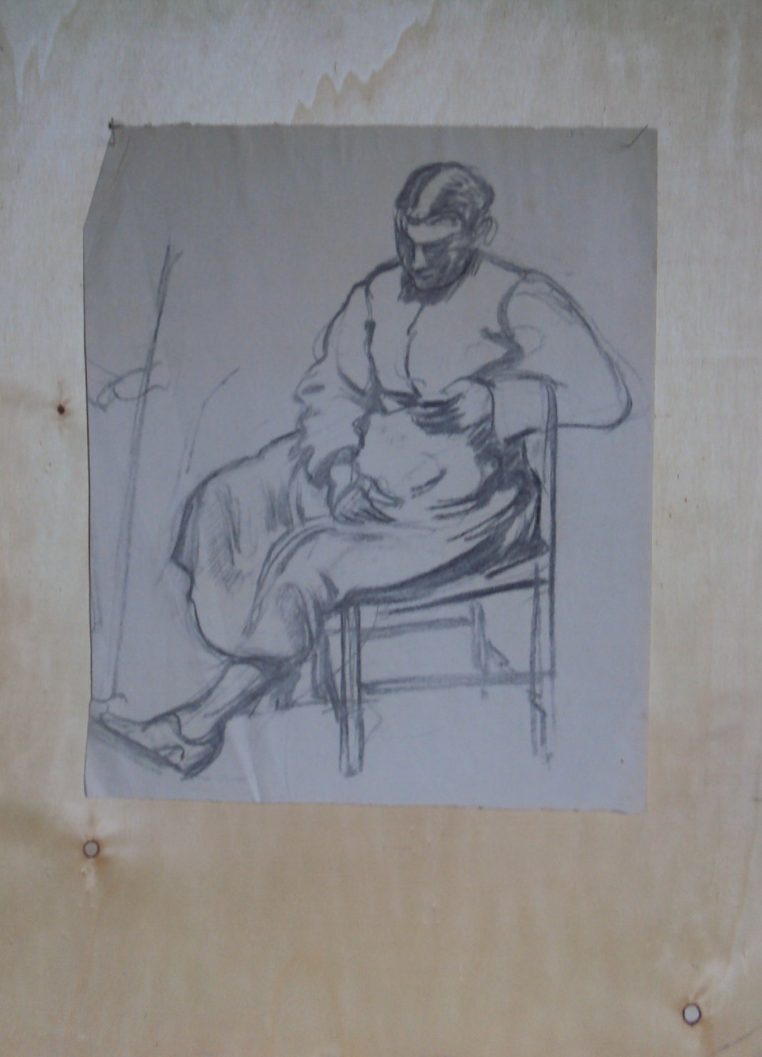Assunta seduta con piede in avanti, figura femminile seduta (disegno) di Ciamarra Elena (sec. XX)